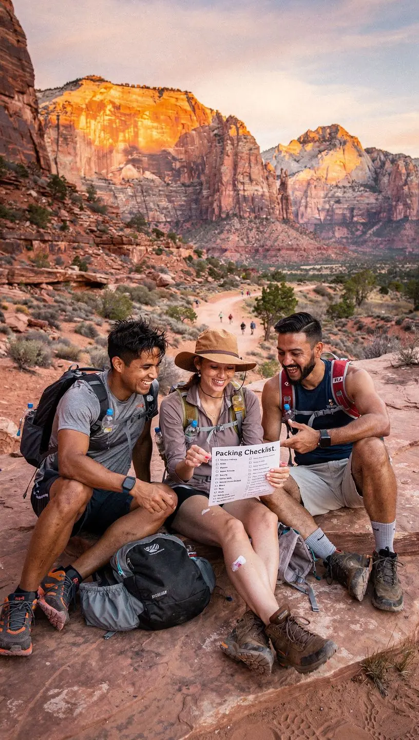 Список вещей для упаковки, аккуратно сложенный на пикниковом одеяле на природе.