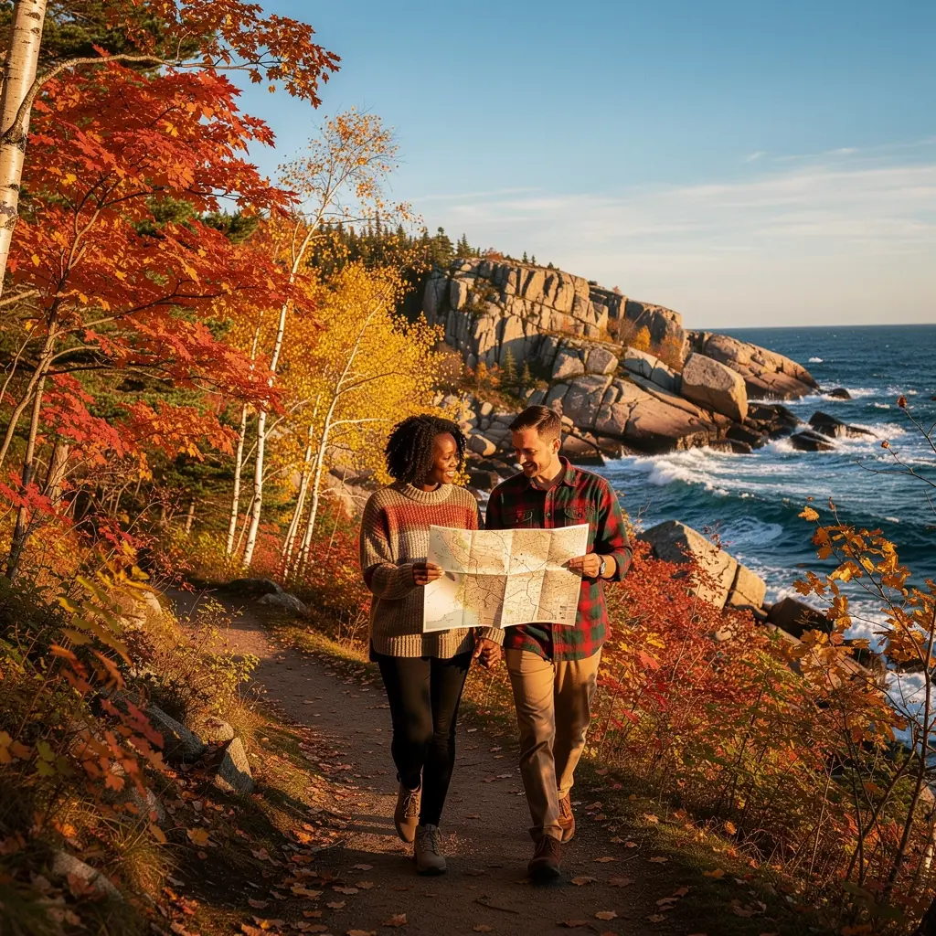 Солнечный день на берегу озера с отражением деревьев в воде.